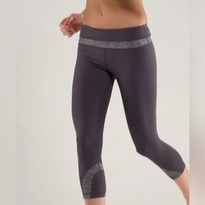 Lululemon Run Inspire Crop Leggings Women's 4 Gray Black Low Rise Zip Pocket